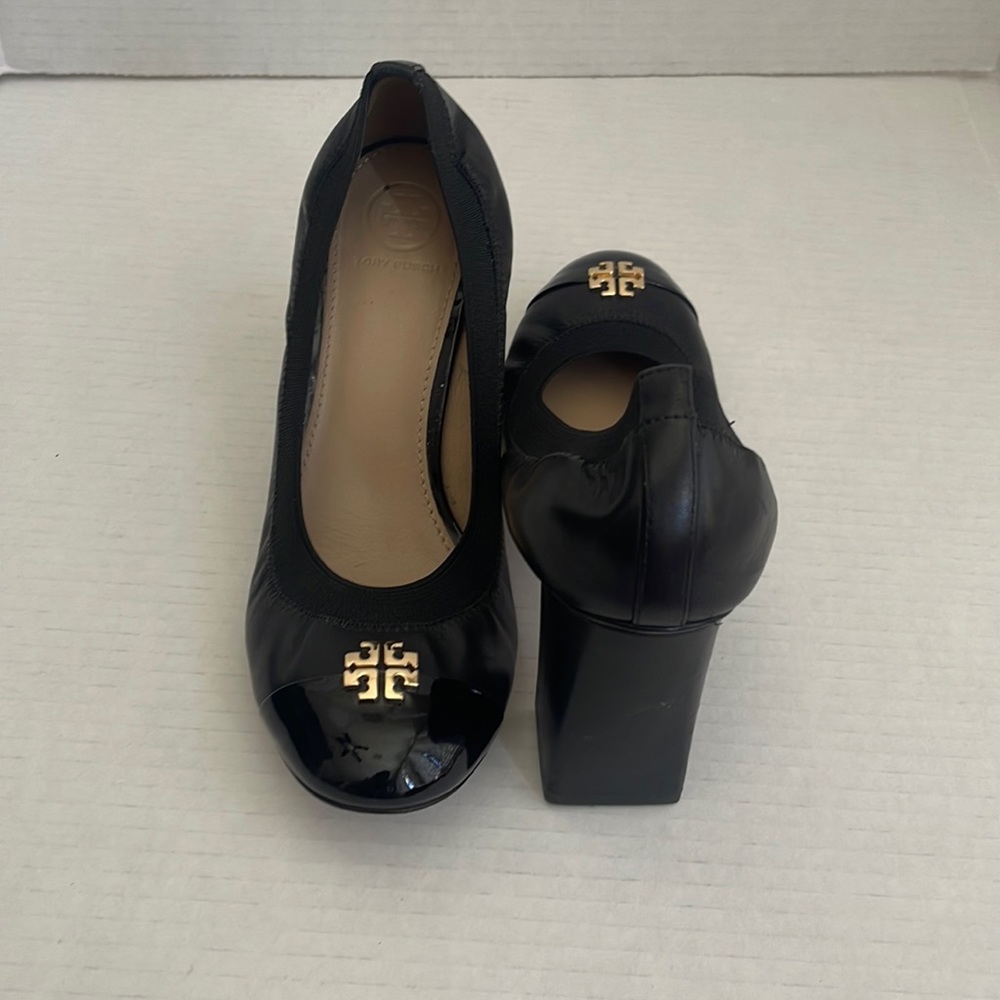 Tory Burch Jolie perfect black/ patent toe pump 75mm